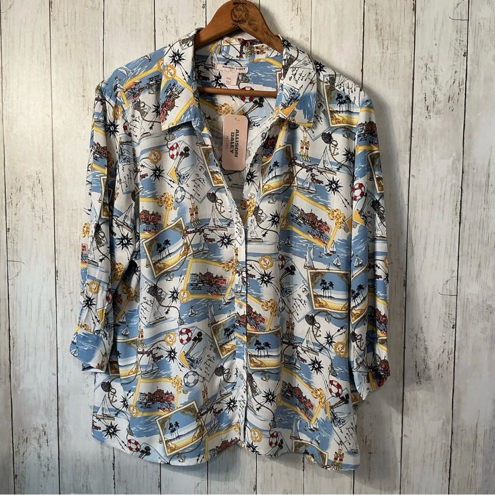 Allison Daley Blue and Yellow Nautical Blouse